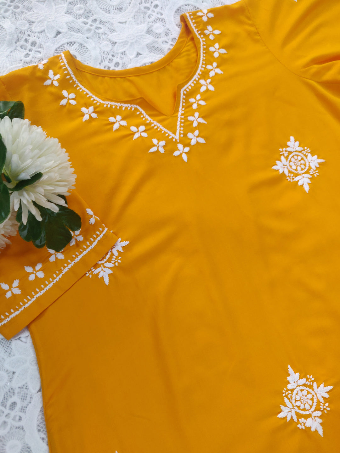Dark Yellow Modal Chikankari kurta