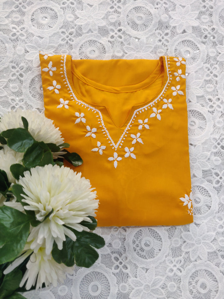 Dark Yellow Modal Chikankari kurta