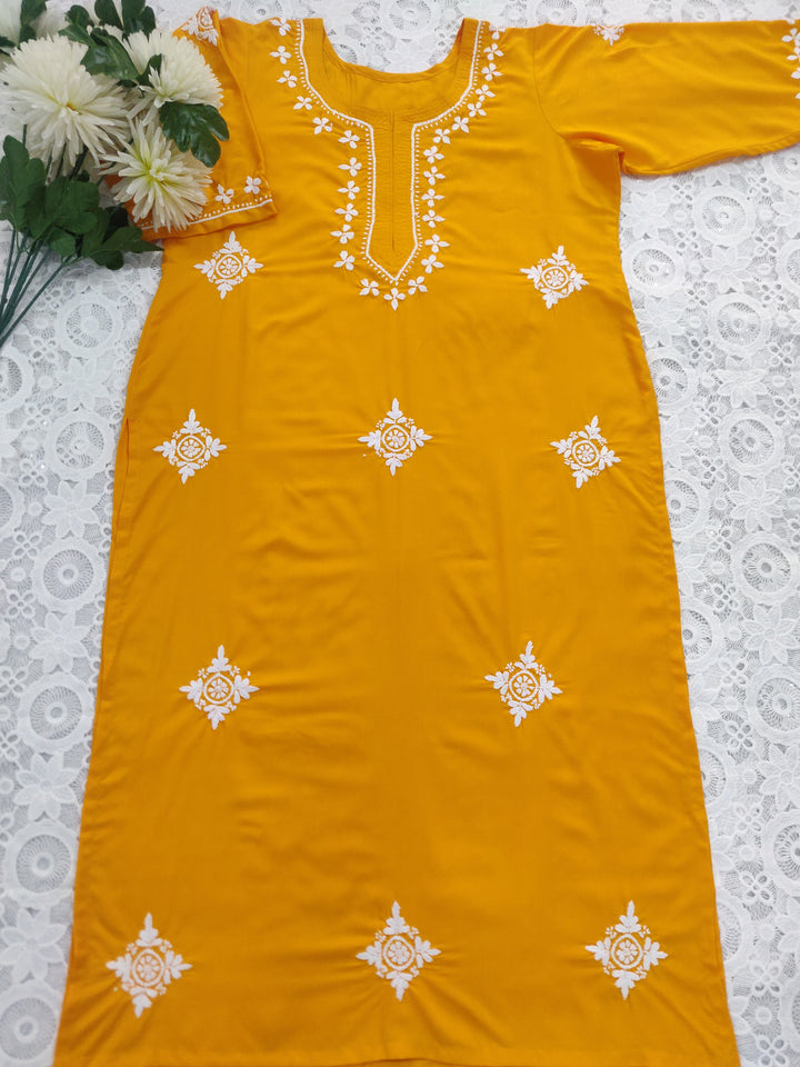 Dark Yellow Modal Chikankari kurta