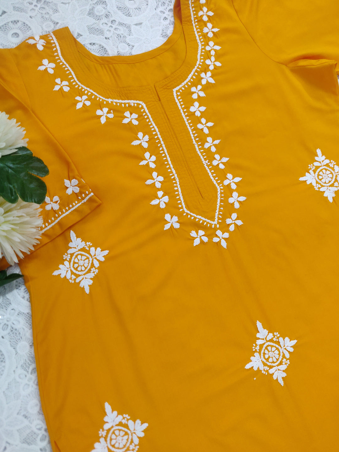 Dark Yellow Modal Chikankari kurta