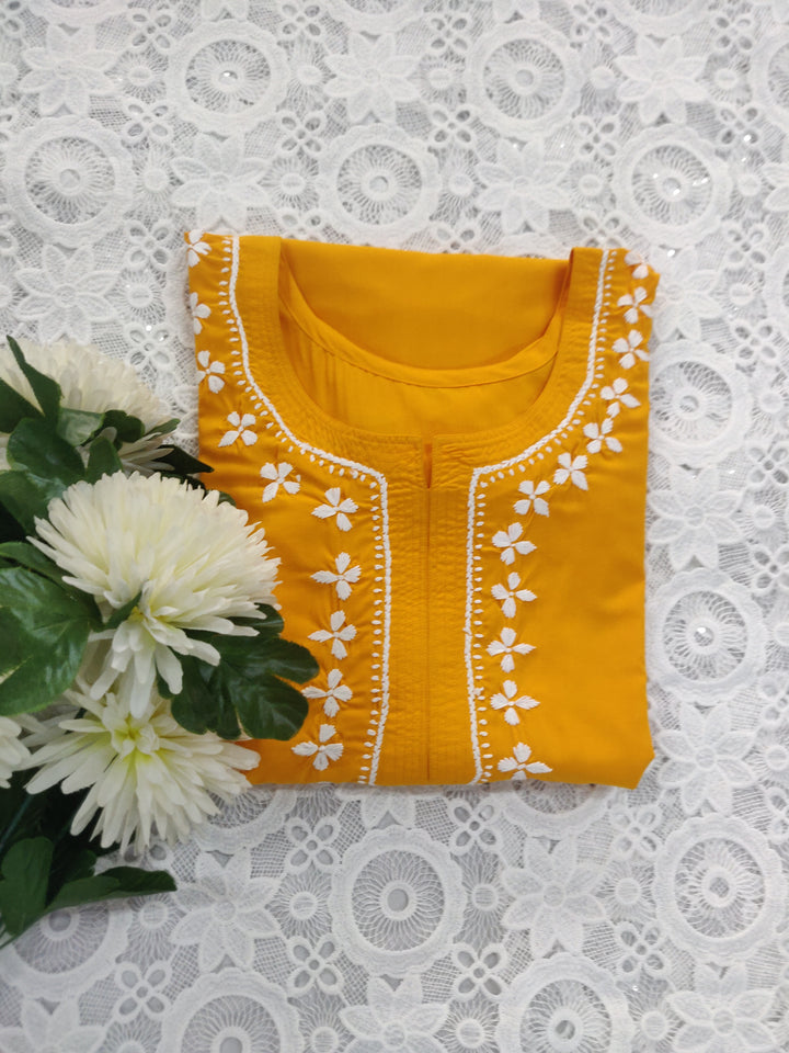 Dark Yellow Modal Chikankari kurta