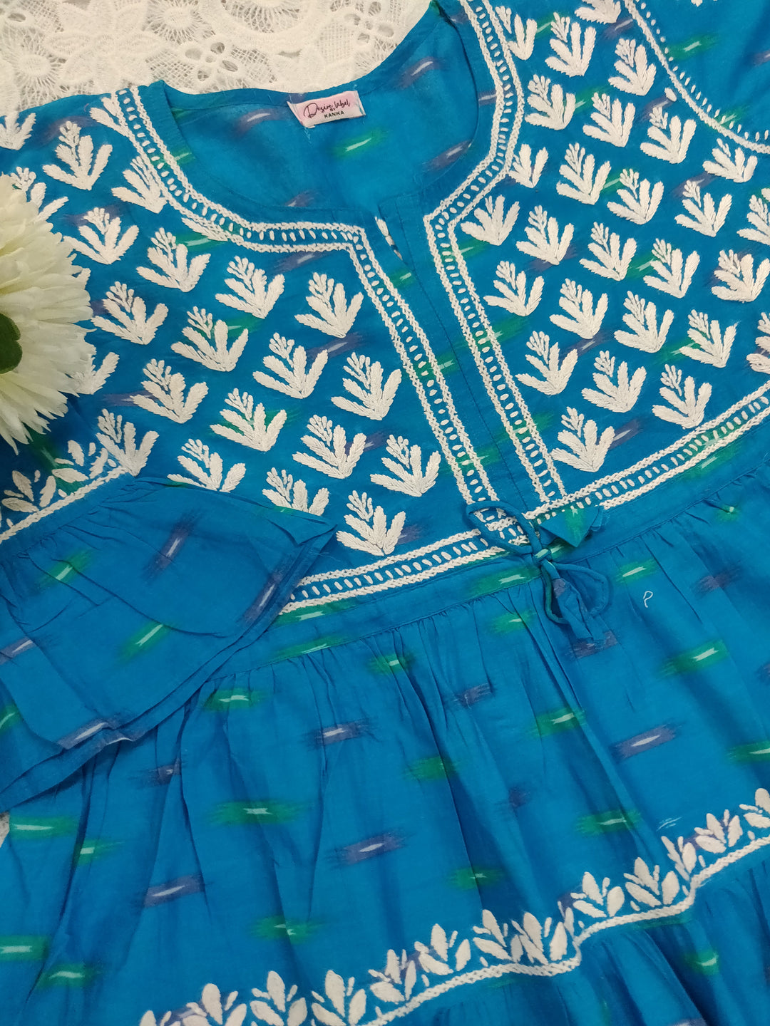Blue Printed Cotton Chikankari Short kurta