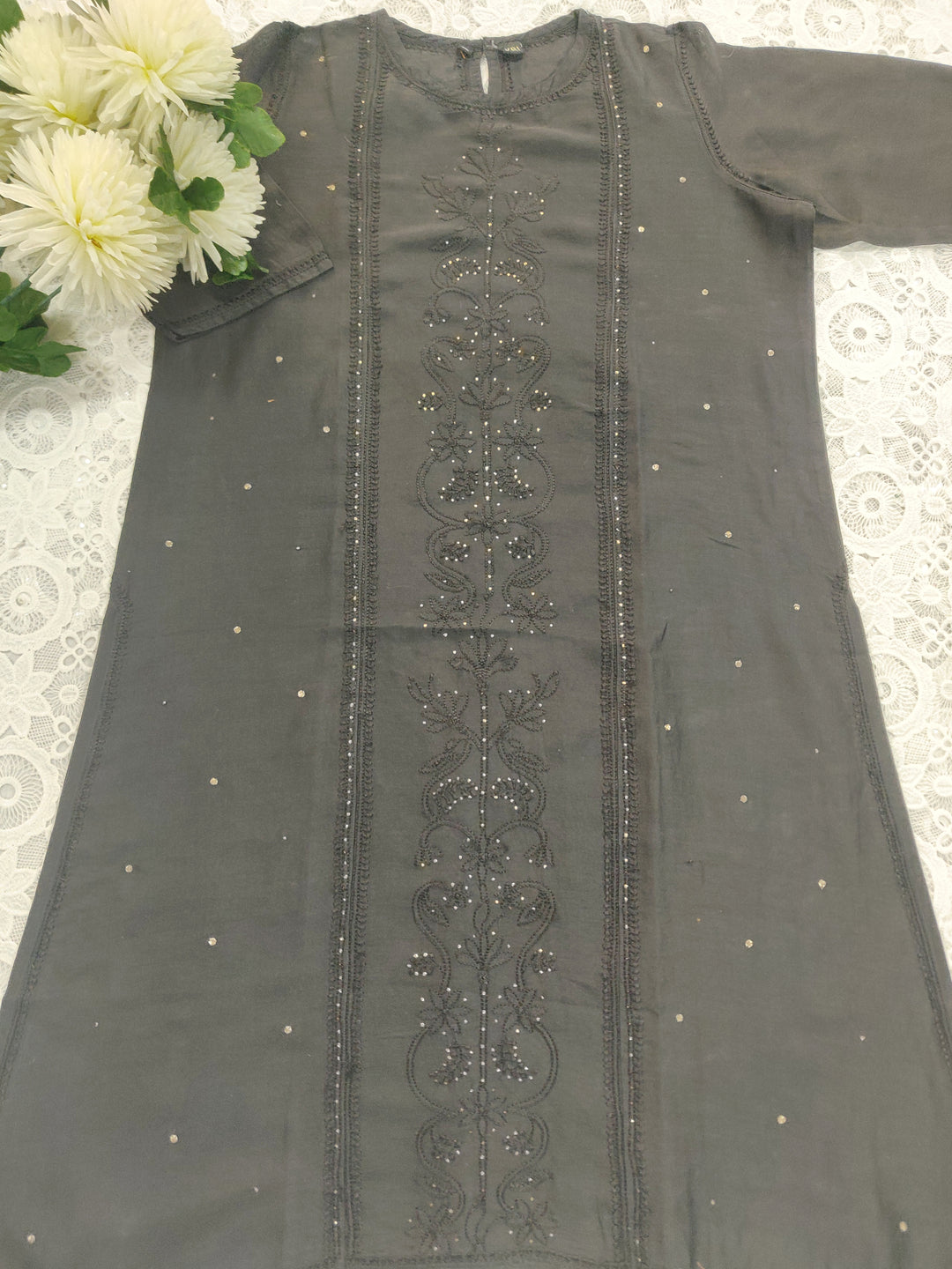 Black Silk Chikankari kurta