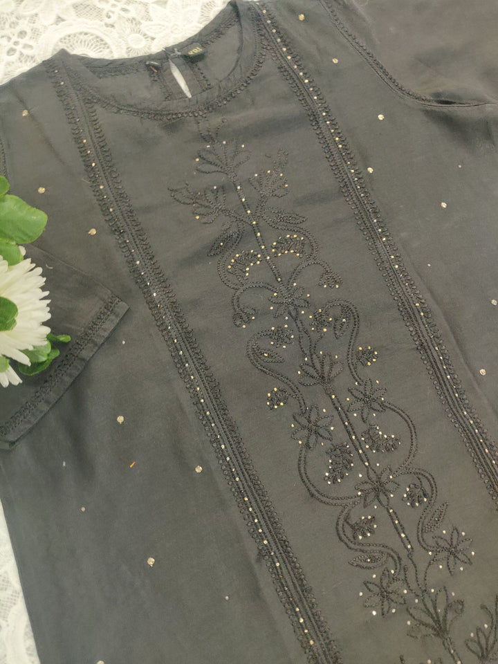 Black Silk Chikankari kurta