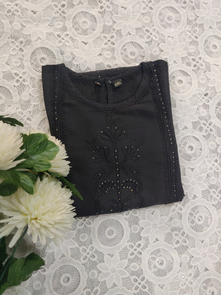 Black Silk Chikankari kurta