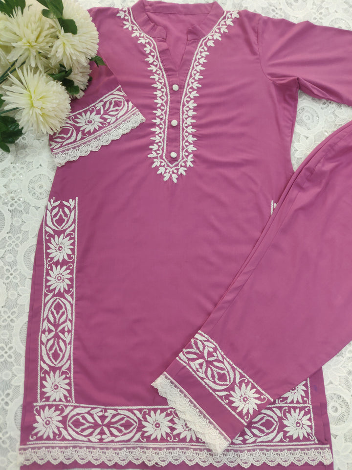 Dark Mouve Modal Chikankari Co-ord Set