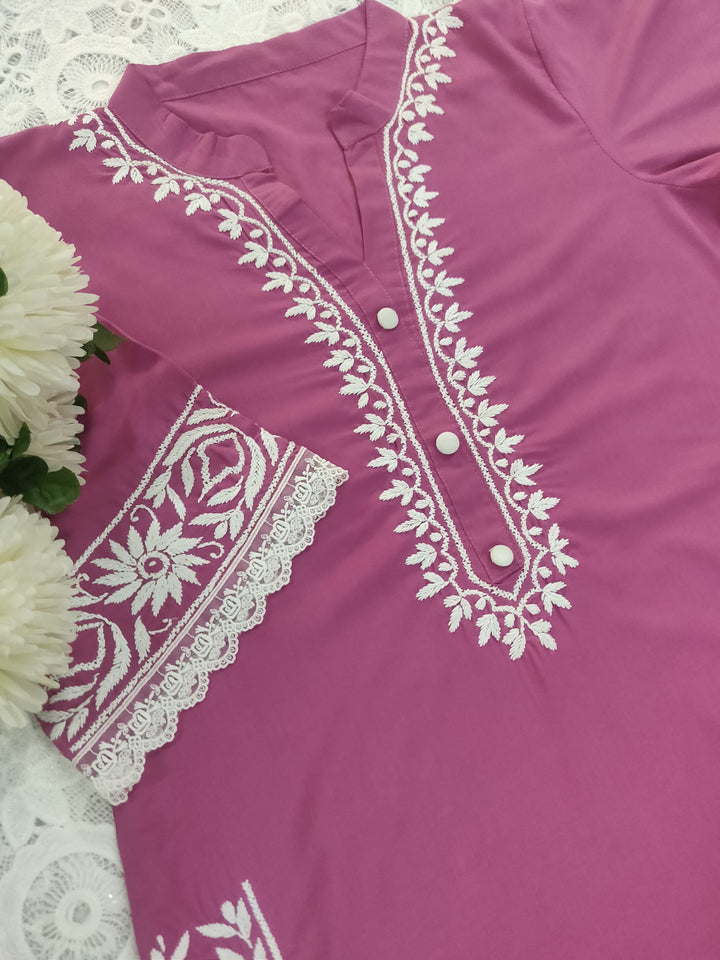 Dark Mouve Modal Chikankari Co-ord Set