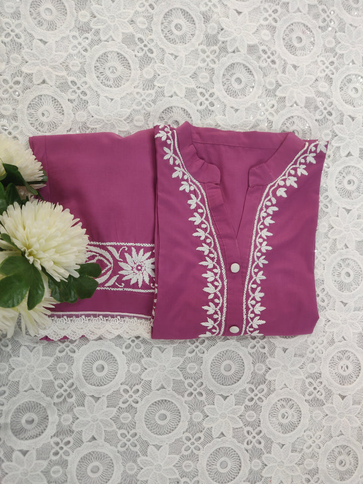 Dark Mouve Modal Chikankari Co-ord Set