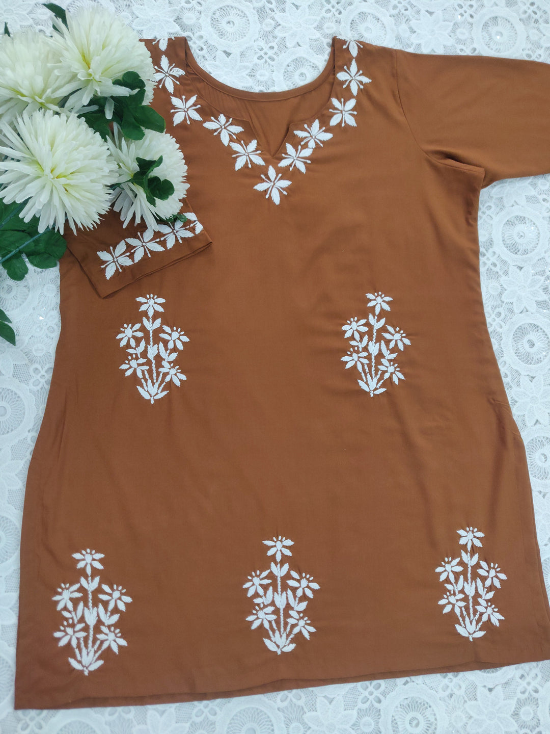 Rust Modal Chikankari Short kurta