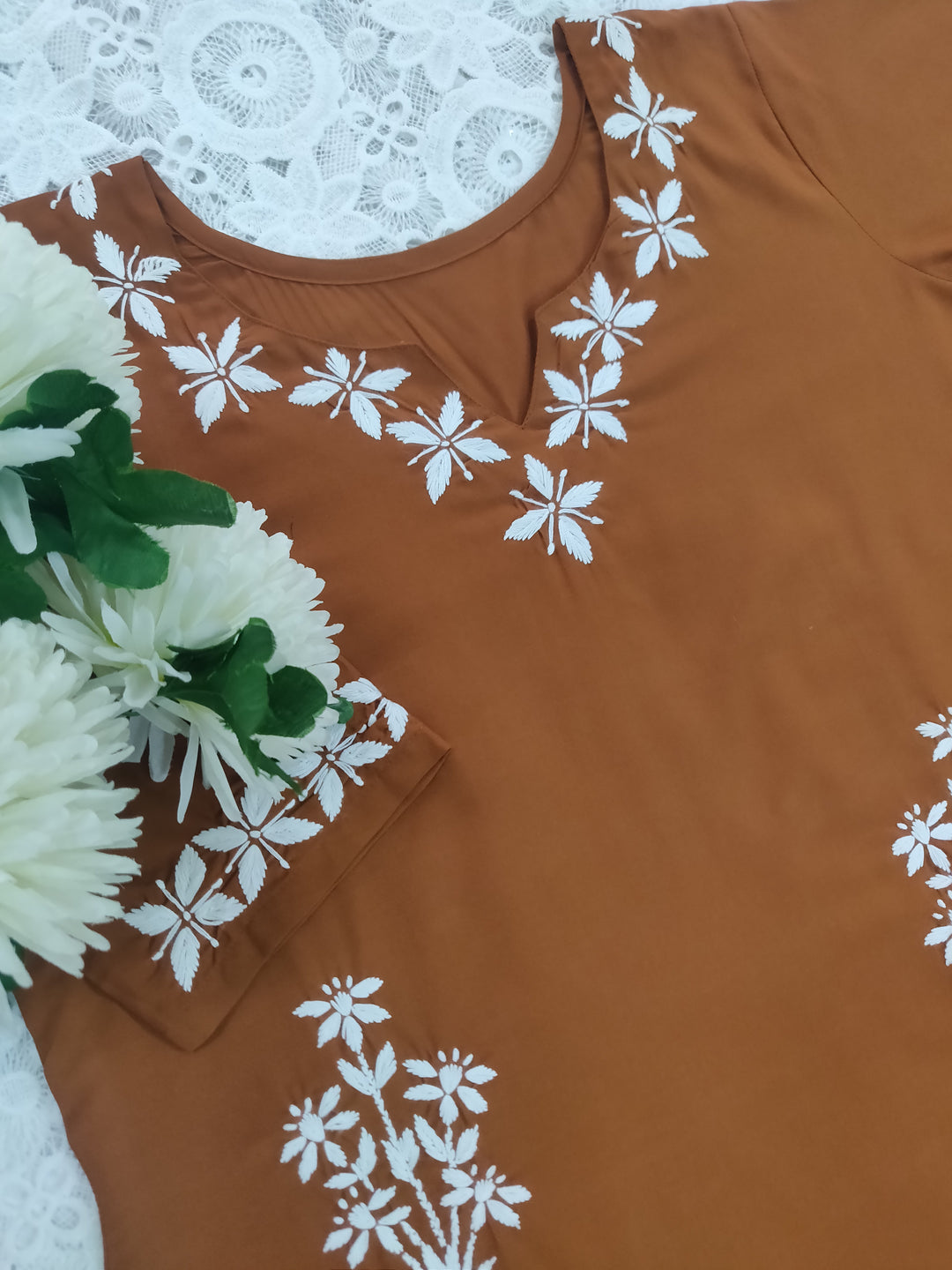 Rust Modal Chikankari Short kurta