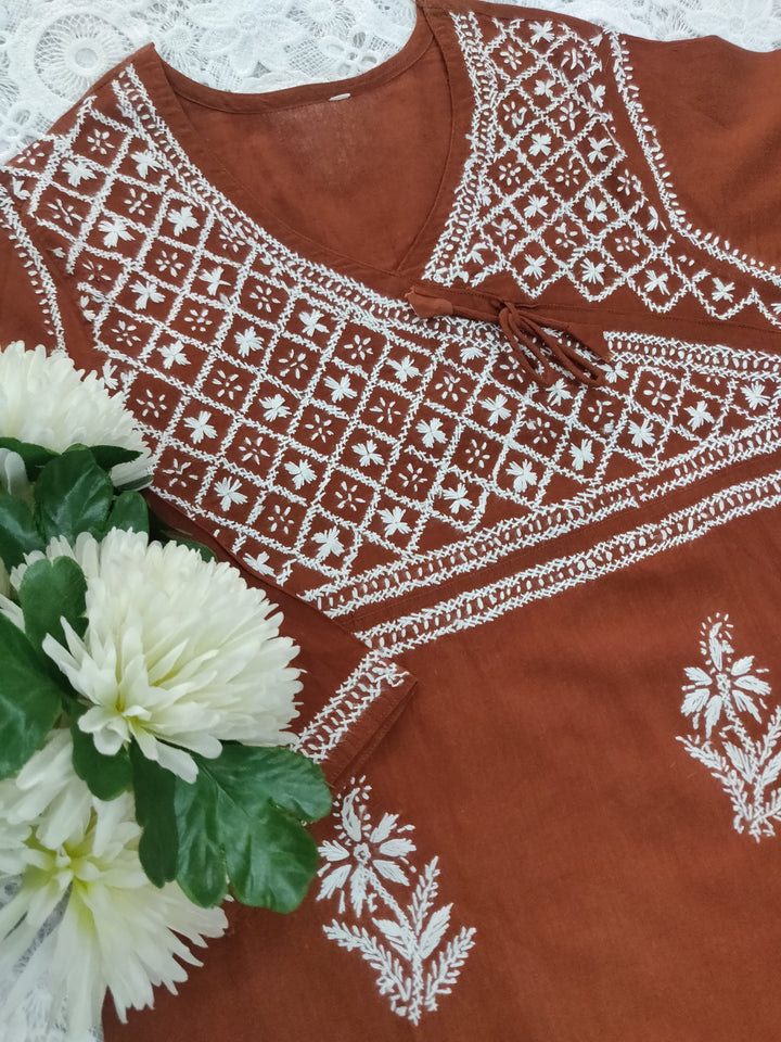 Rust Cotton Chikankari kurta
