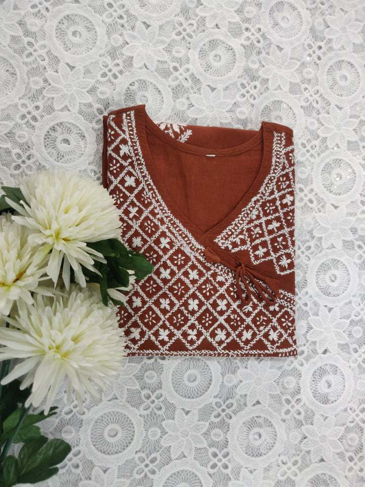 Rust Cotton Chikankari kurta