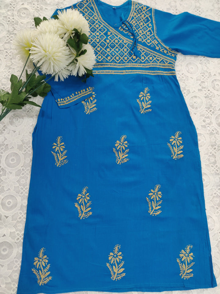 Blue Cotton Chikankari kurta