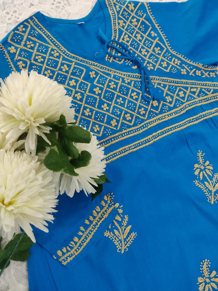 Blue Cotton Chikankari kurta