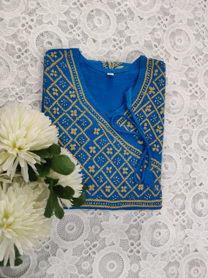 Blue Cotton Chikankari kurta