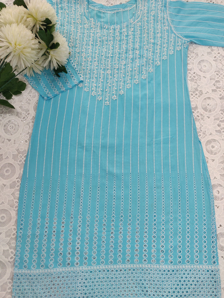 Blue Cotton Chikankari kurta