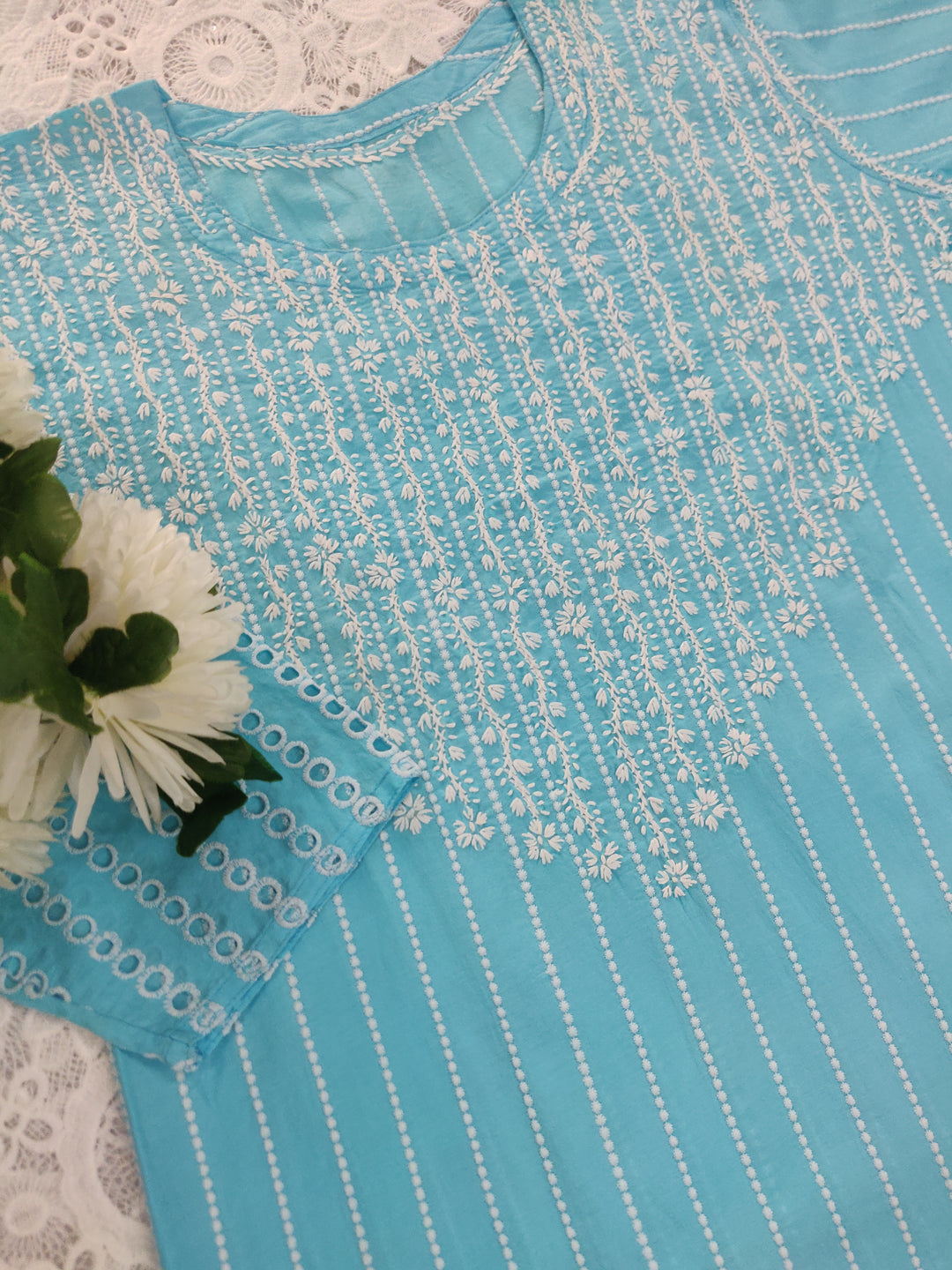 Blue Cotton Chikankari kurta