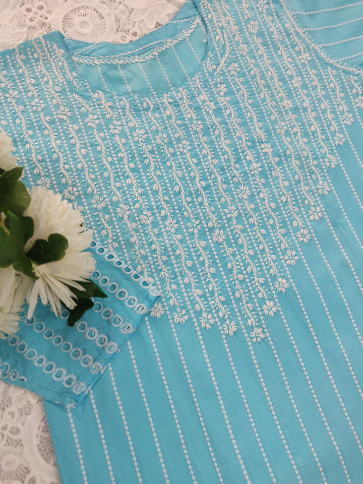 Blue Cotton Chikankari kurta