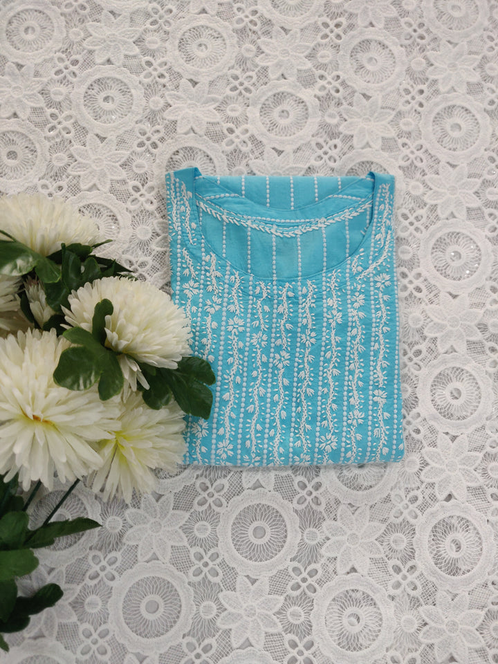 Blue Cotton Chikankari kurta