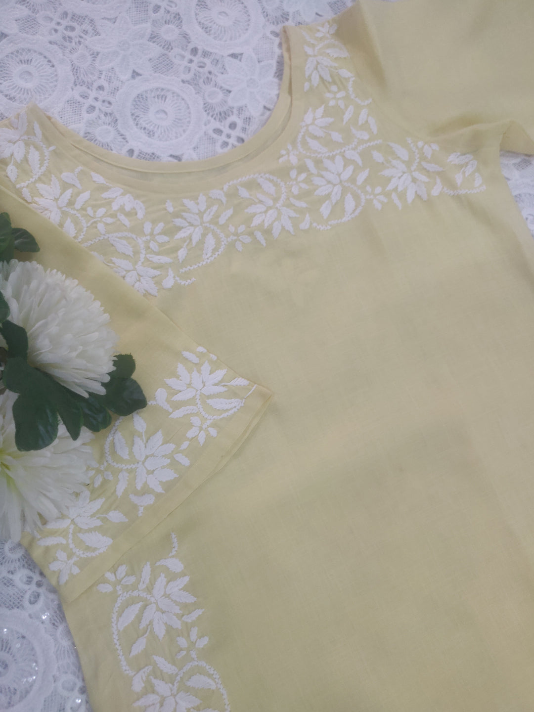 Linen Cotton Light Yellow Chikankari Co-ord Set