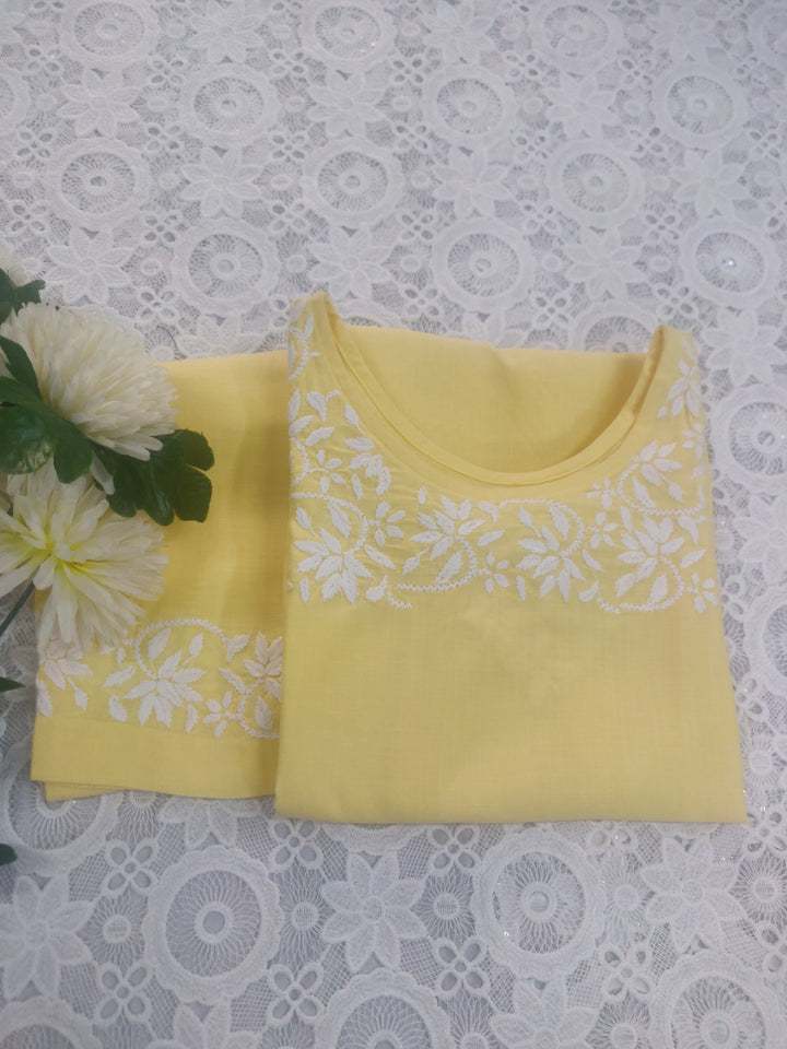 Linen Cotton Light Yellow Chikankari Co-ord Set