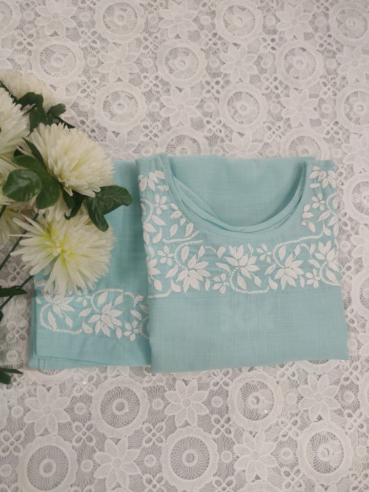 Linen Cotton Light Sky Blue Chikankari CO-ORD Set