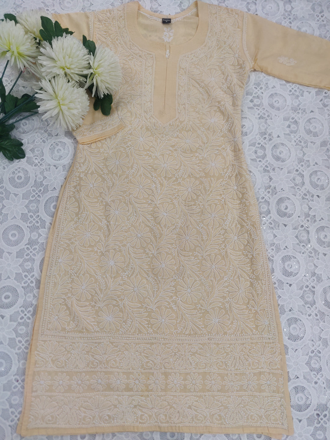 Beige Cotton Chikankari kurta