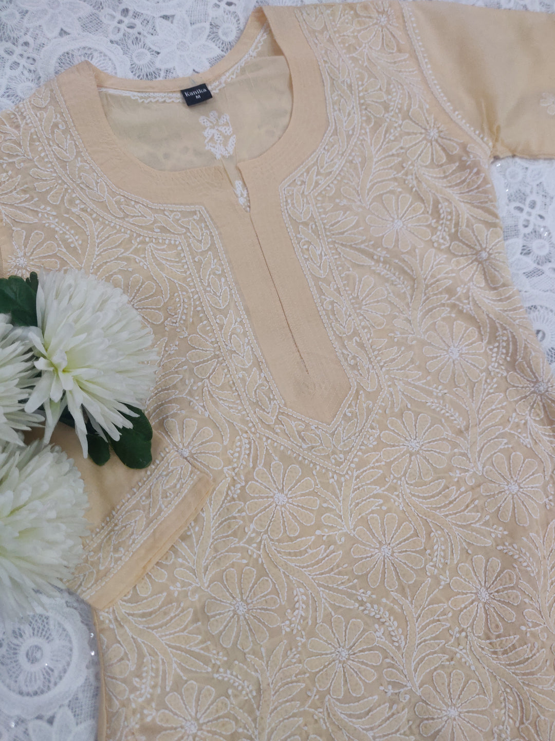 Beige Cotton Chikankari kurta