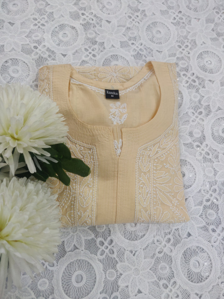 Beige Cotton Chikankari kurta