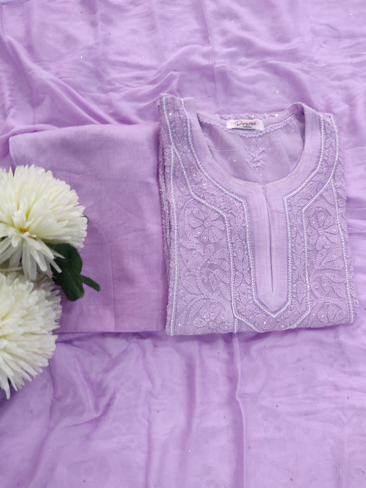 Lavender Georgette Chikankari Suit Set