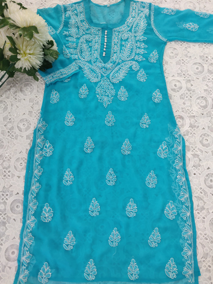 Blue Georgette Chikankari kurta