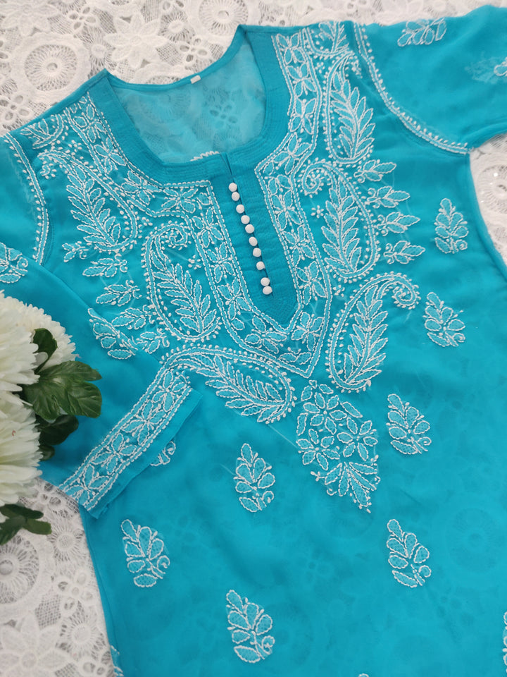 Blue Georgette Chikankari kurta