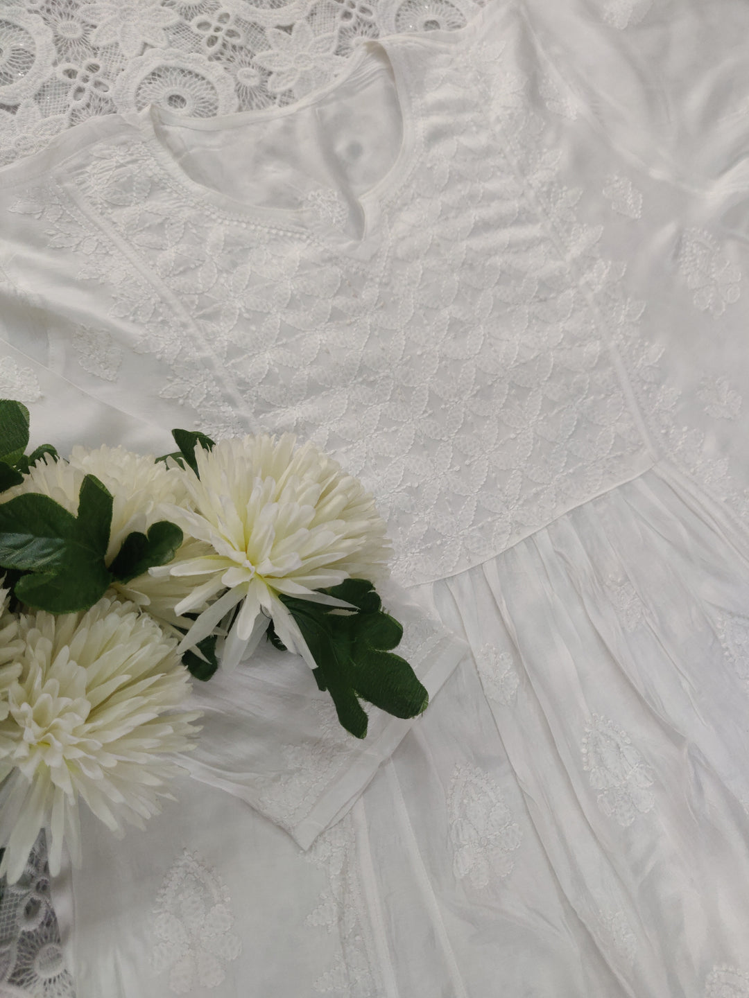 White Chanderi Chikankari A-line kurta