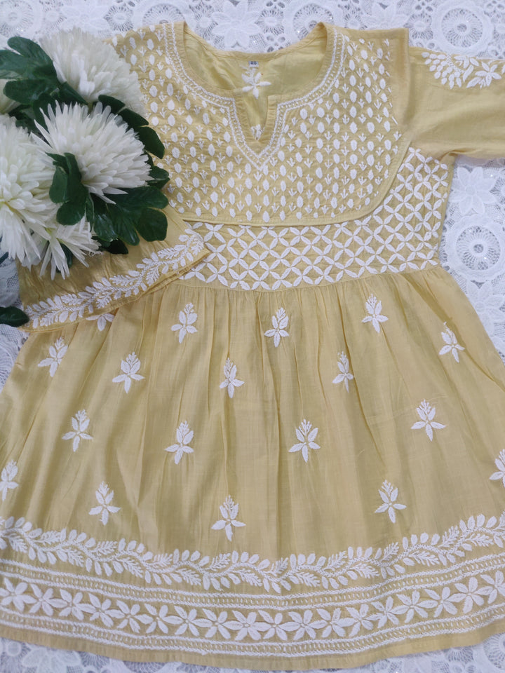Light Yellow Cotton Chikankari Short kurta