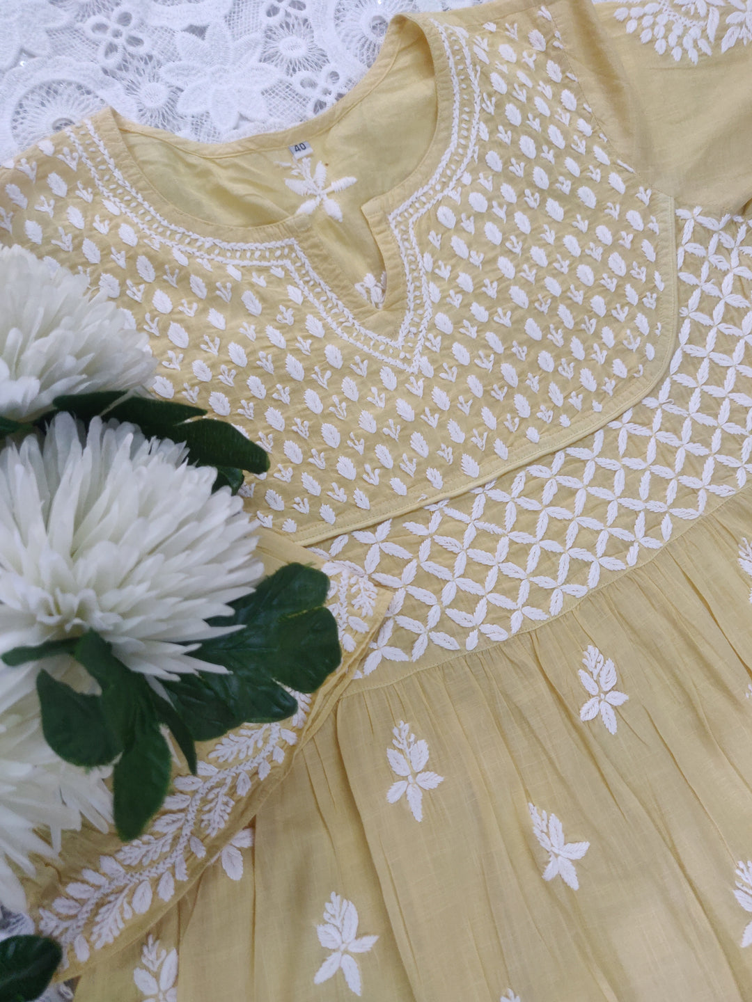 Light Yellow Cotton Chikankari Short kurta