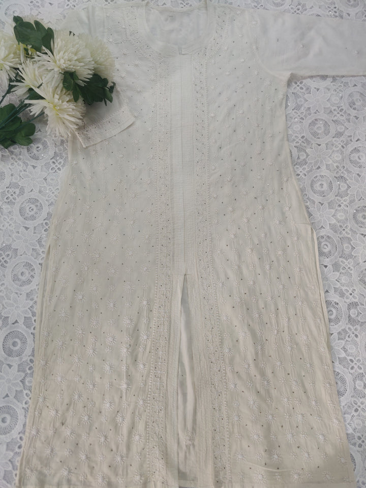Off White Cotton Chikankari kurta