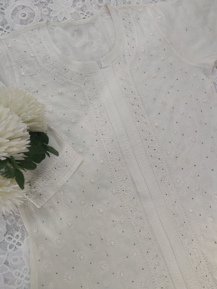 Off White Cotton Chikankari kurta