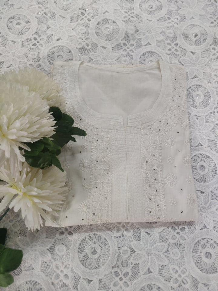 Off White Cotton Chikankari kurta