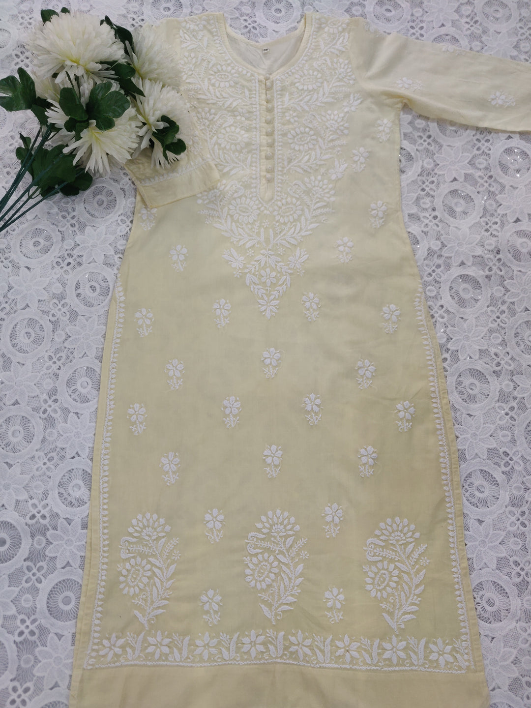Light Yellow Cotton Chikankari kurta