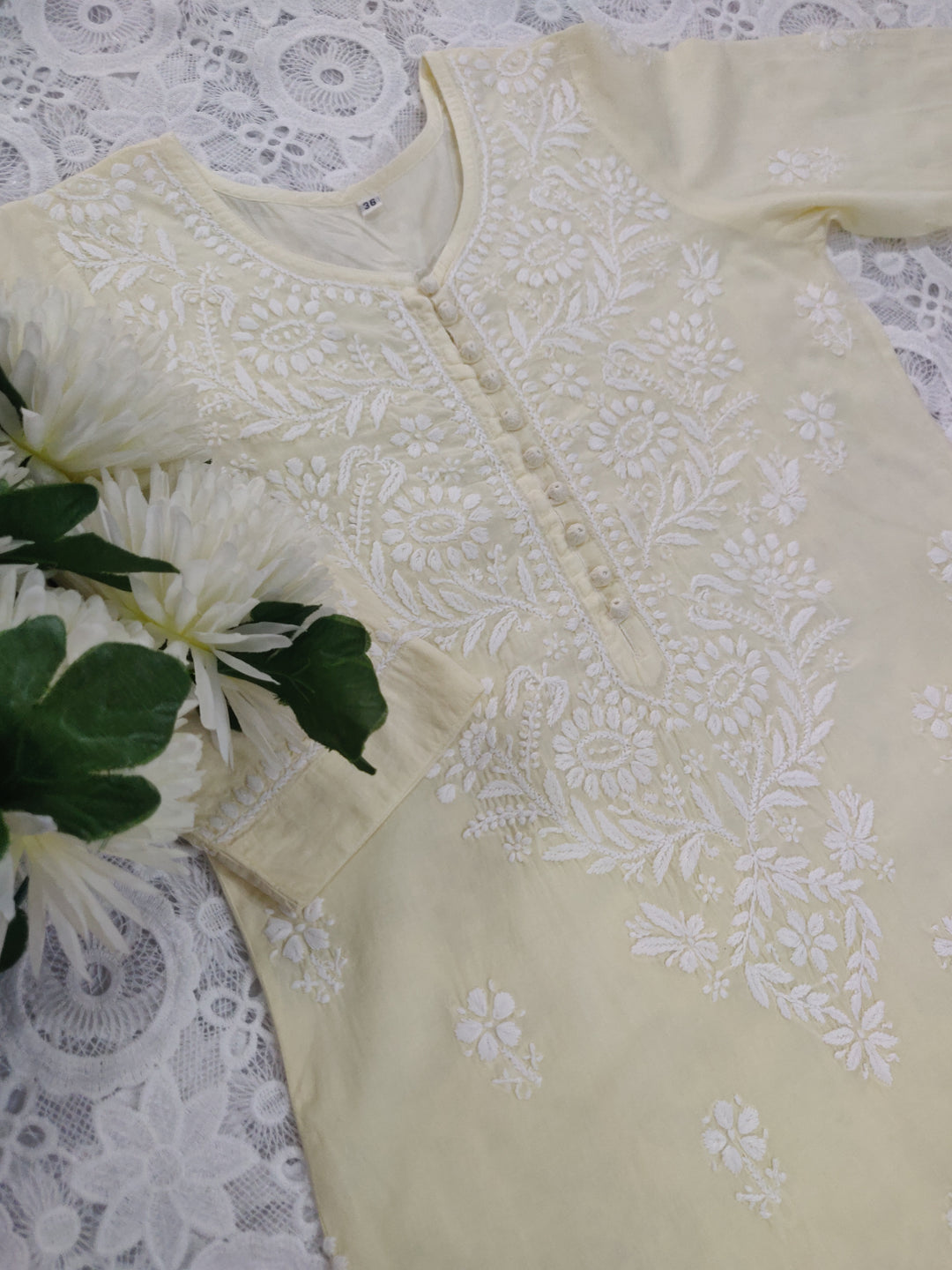 Light Yellow Cotton Chikankari kurta