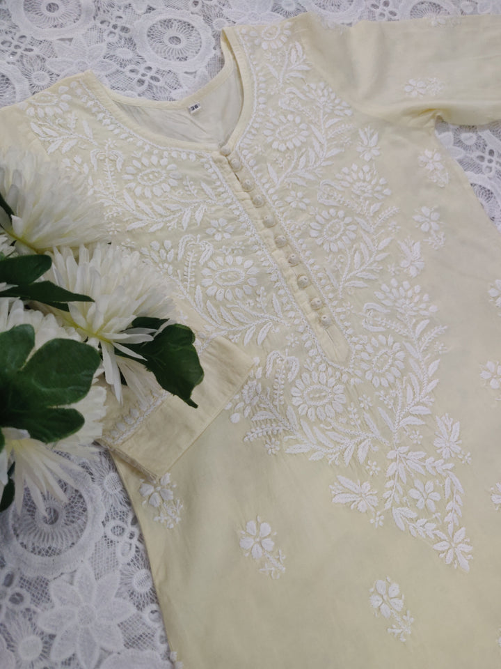 Light Yellow Cotton Chikankari kurta