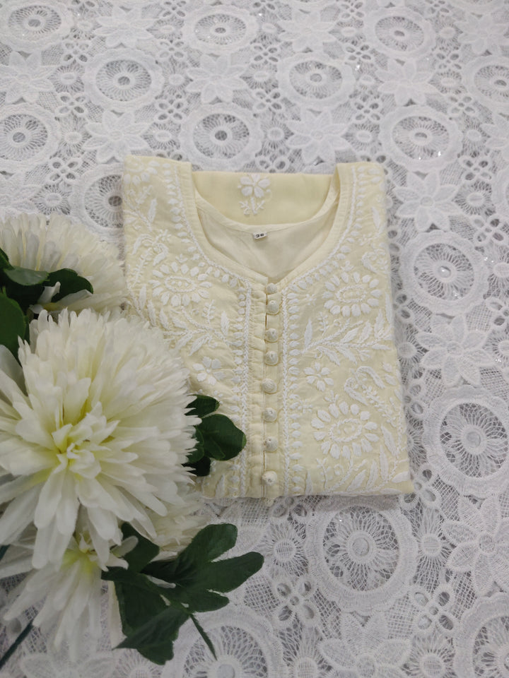 Light Yellow Cotton Chikankari kurta