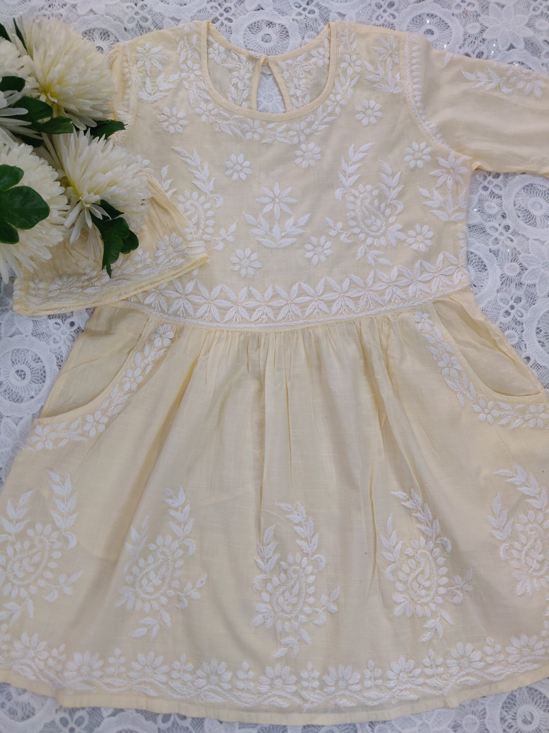 Light Yellow Cotton Chikankari Short kurta