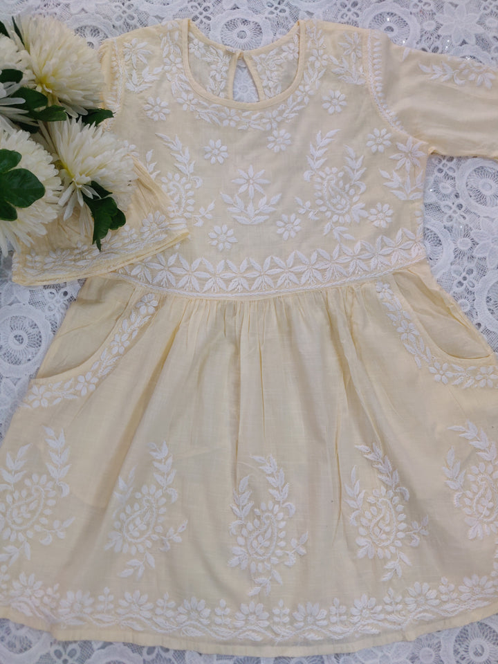 Light Yellow Cotton Chikankari Short kurta