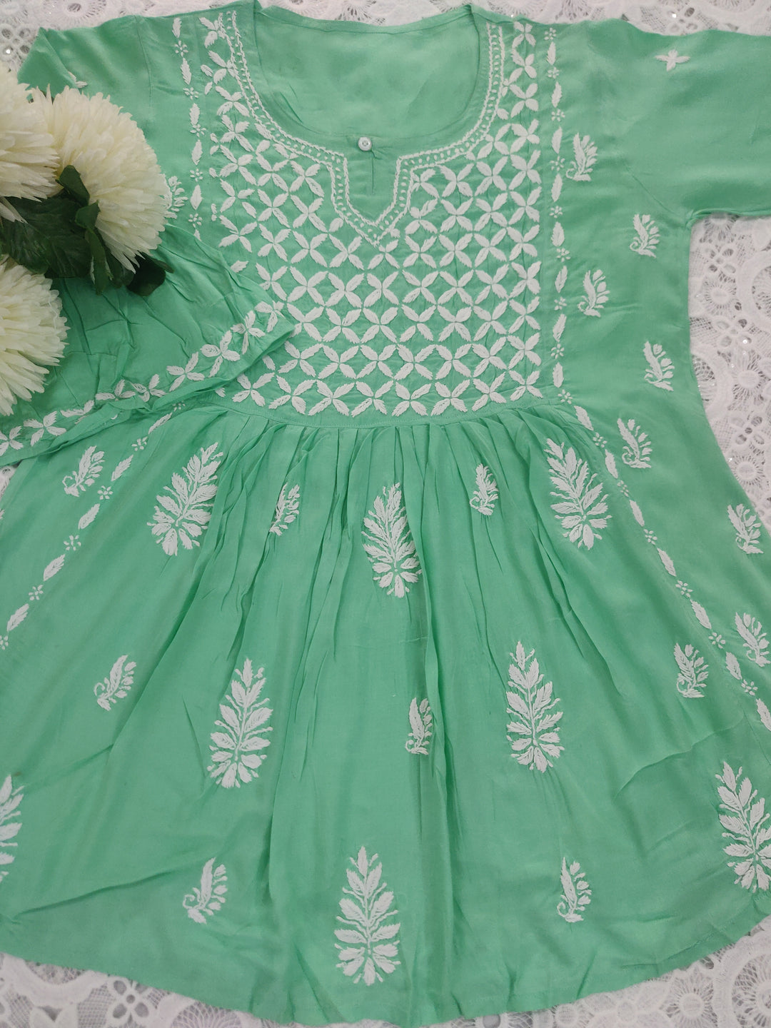 Sea Green Modal Chikankari Short kurta