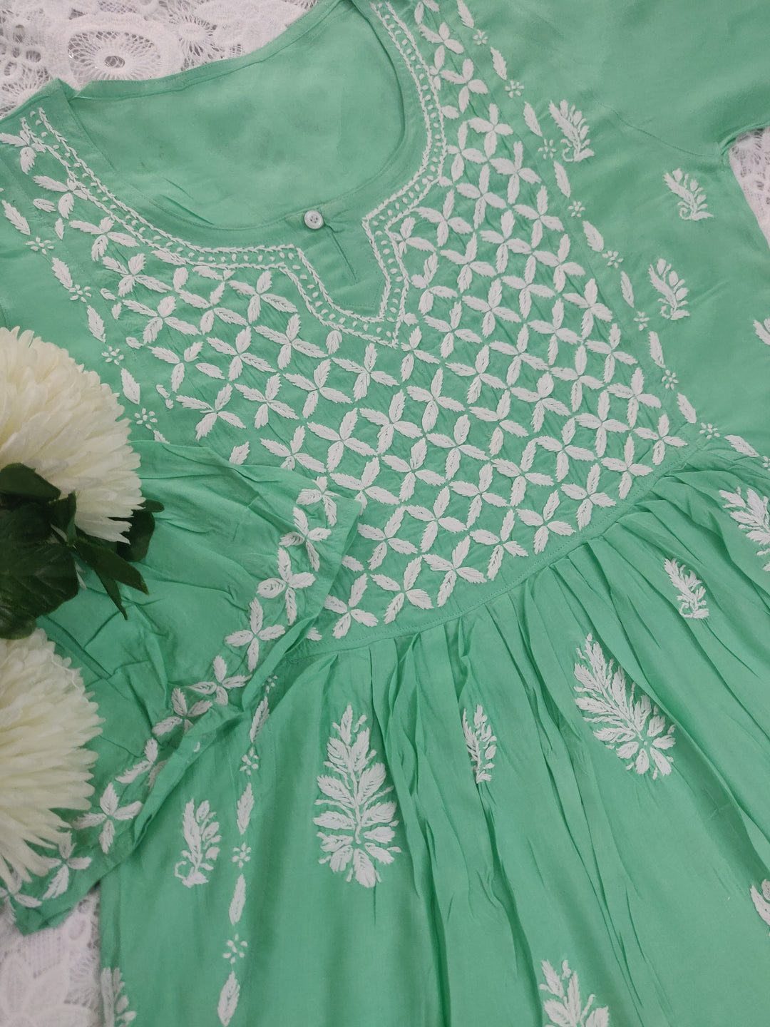Sea Green Modal Chikankari Short kurta