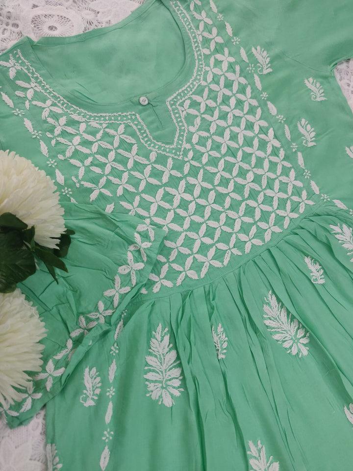 Sea Green Modal Chikankari Short kurta
