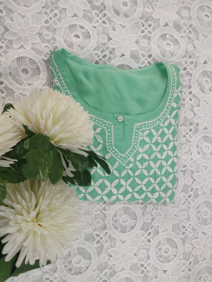 Sea Green Modal Chikankari Short kurta