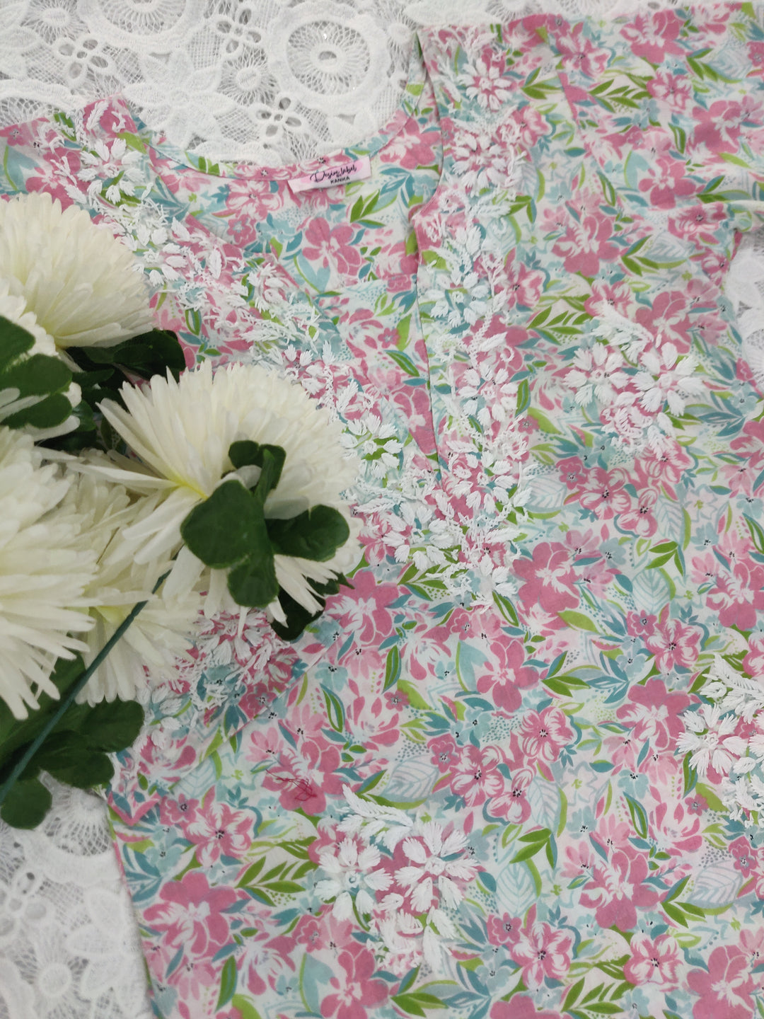 Multi Printed Cotton Chikankari kurta