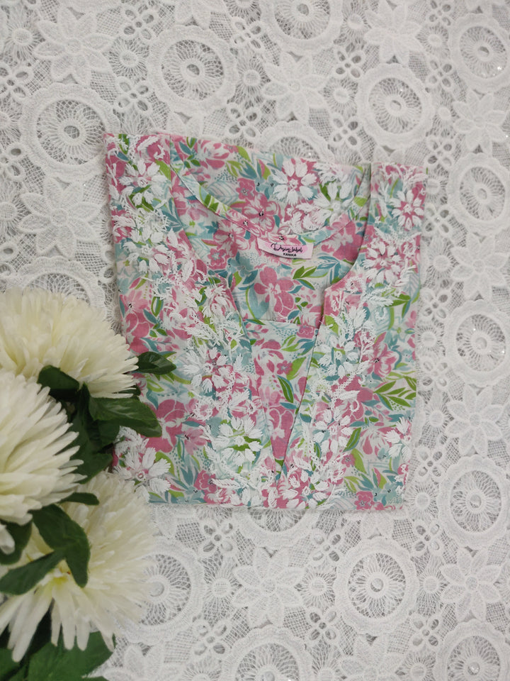 Multi Printed Cotton Chikankari kurta